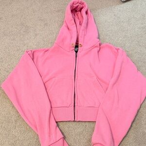 Katie J Pink cropped Zip-Up Hoodie